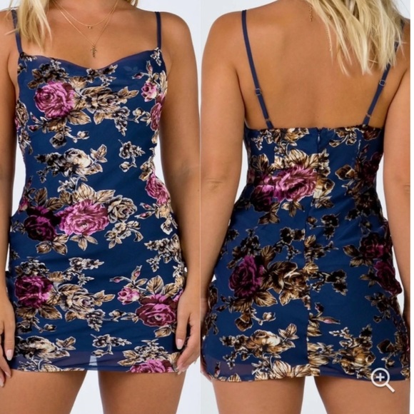 Princess Polly Jacquard Dress Midnight moon mini cowl neck velvet floral Small - Picture 9 of 9